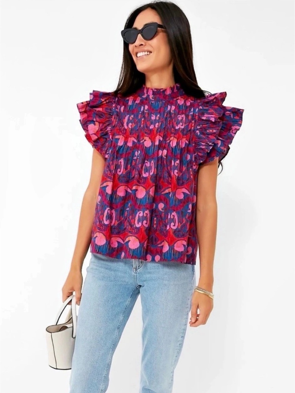 OLIPHANT
PINTUCK RUFFLE TOP - KAZAK BLUE